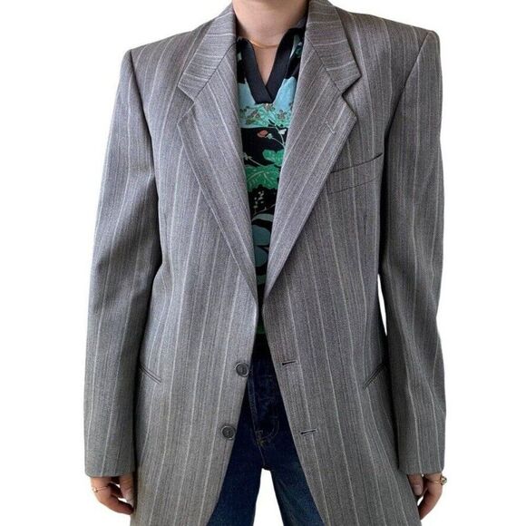 Vintage Yves Saint Laurent YSL Grey Striped Wool Preppy Sport Coat Blazer 40R - Picture 3 of 10